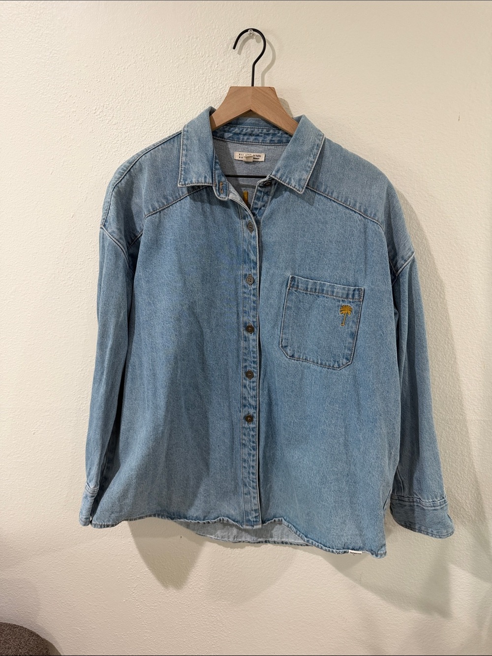 Light Wash Denim Button-Up Shirt with Palm Embroidery from Billabong